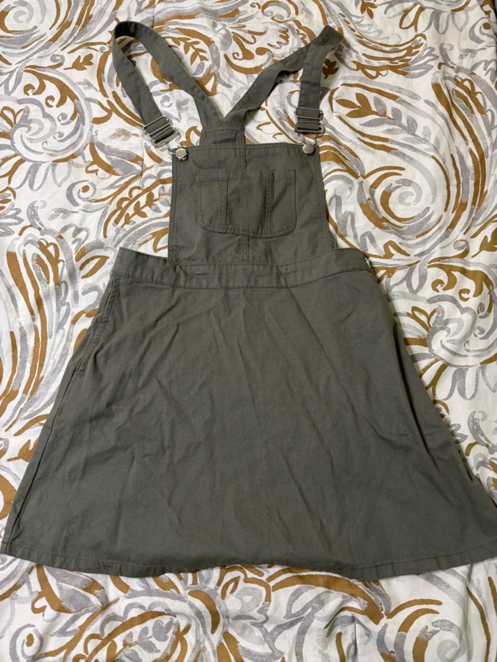 Olive Green Pinafore Overall Dress